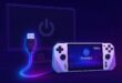 Illustration d’un setup de jeu avec un écran éteint relié par un câble HDMI à une console ROG Ally affichant Moonlight en 1080p, symbolisant le streaming local sans allumer l’écran principal du PC.